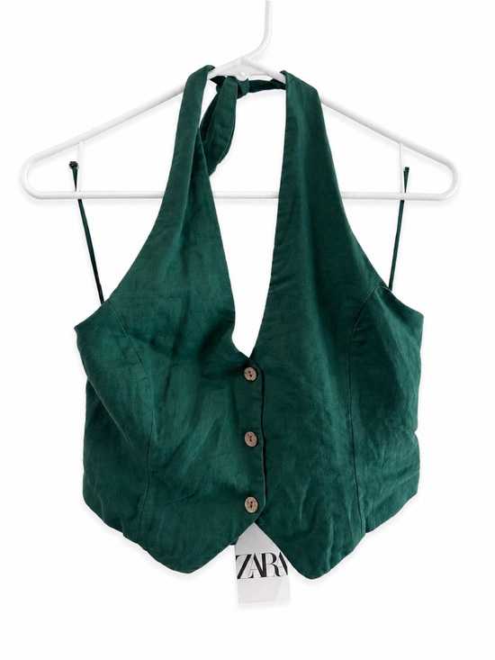Zara Tops - Zara Green Halter Vest Top Linen Cotton Blend Size Small